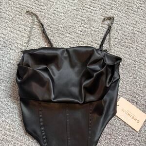 Black faux leather corset top